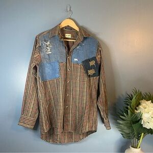 Cru Supply Plaid Denim Patchwork Button Down